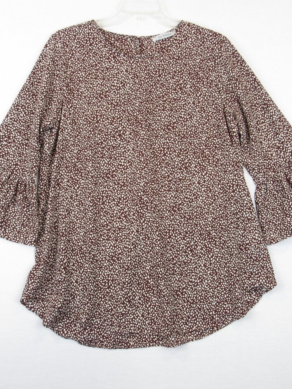 Ces Femme Top Women's Size S High Low 3/4 Ruffle Sleeve Blouse